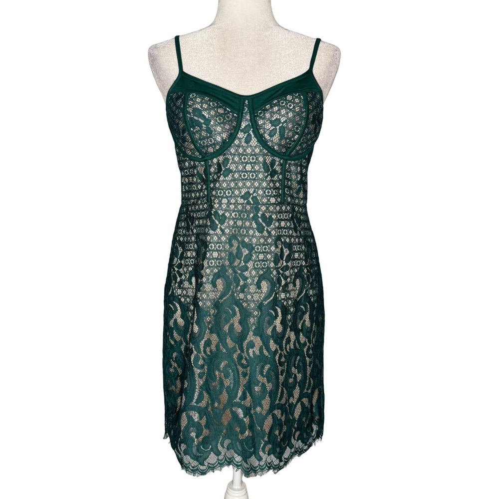 Guess Lace Bodycon Dress L True Y2K Vintage Dress Green Shimmer Corset Style